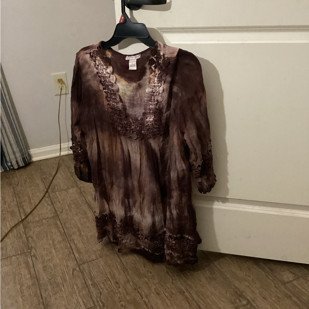 Chic Brown Tie-Dye Women's Tunic